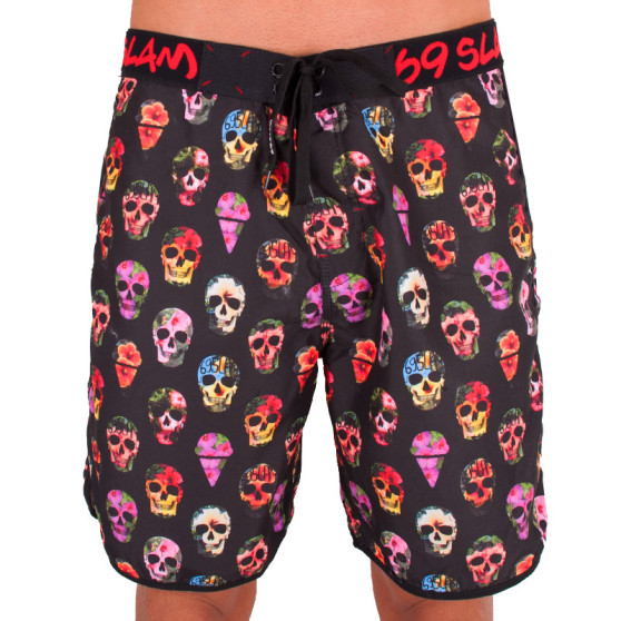 Badetøj til mænd 69SLAM Short Boardshort Medium hibiscus skull black