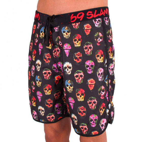 Badetøj til mænd 69SLAM Short Boardshort Medium hibiscus skull black