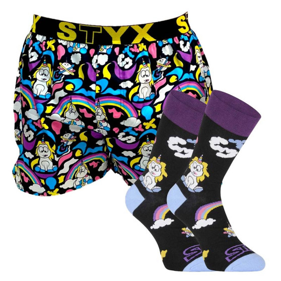 Boxershorts til mænd kunst sport gummi og sokker Styx Unicorn (BH1158)