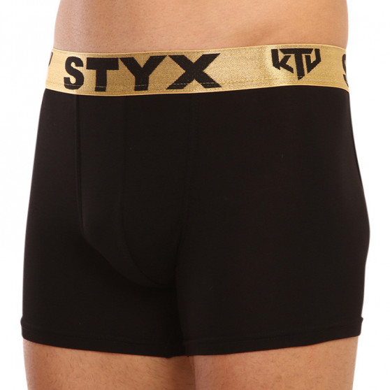 Boxershorts til mænd Styx / KTV lang sportselastik sort - guldelastik (UTZ960)