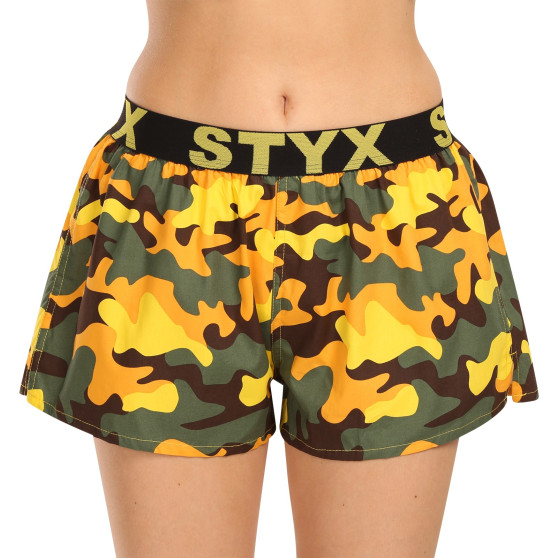 Dameshorts Styx art sportsgummi camouflage gul (T1559)