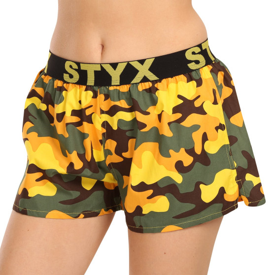 Dameshorts Styx art sportsgummi camouflage gul (T1559)