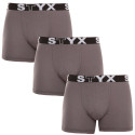 3PACK Boxershorts til mænd Styx lang sportselastik mørkegrå (3U1063)