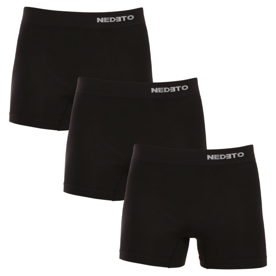 3PACK Boxershorts til mænd Nedeto sømløs bambus sort (3NDTB001S)