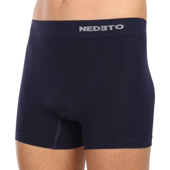 3PACK Boxershorts til mænd Nedeto sømløs bambus blå (3NDTB002S)