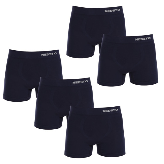 5PACK Boxershorts til mænd Nedeto sømløs bambus blå (5NDTB002S)