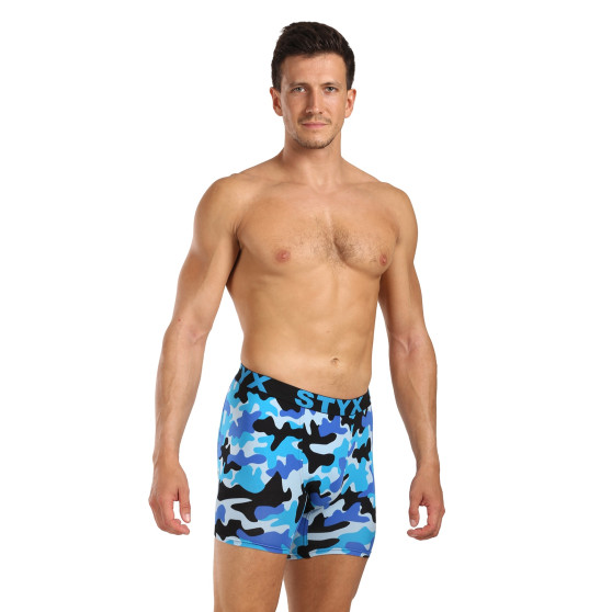 Styx Boxershorts til mænd lange art sportsgummi camouflage blå (UN1850)